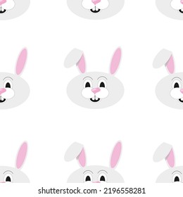 Seamless pattern with bunny head with beautiful ears and teeth on white background. The Christmas concept with bunnies. Easter concept.