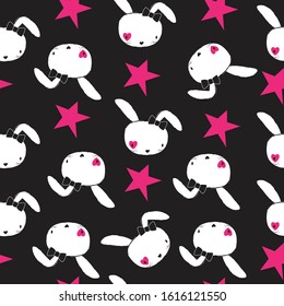 seamless pattern with bunny head and star vector illustration
