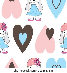 seamless pattern with bunny and hearts vector illustration