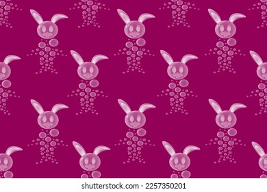 Seamless pattern with bunny made of water droplets Creative rabbit made of bubbles. Holiday poster with hare. Marketing material.