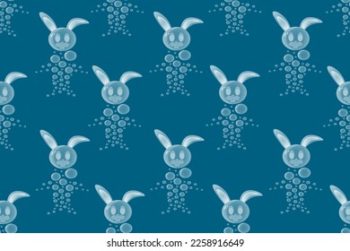 Seamless pattern with bunny made of water droplets and inscription Happy easter. Creative rabbit made of bubbles. Holiday poster with hare. Marketing material.
