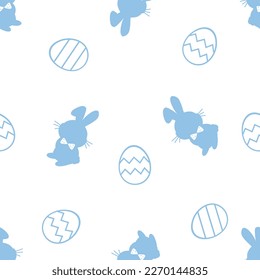 Seamless pattern with bunny rabbit cartoons and Easter eggs on white background vector illustration. Cute childish print.