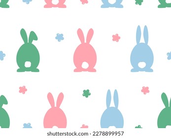 Seamless pattern with bunny rabbit cartoons and cute flower on white background vector illustration.