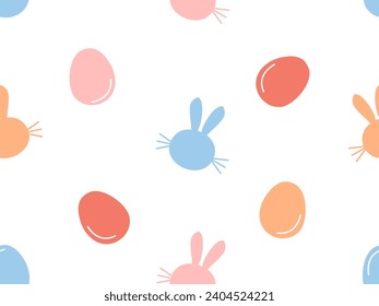 Patrón sin foco con dibujos animados de conejo conejo conejo conejo y huevos de Pascua sobre el vector de fondo blanco.