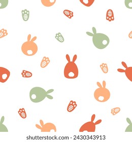 Seamless pattern with bunny rabbit cartoons and foot print on white background vector. Cute childish print. 