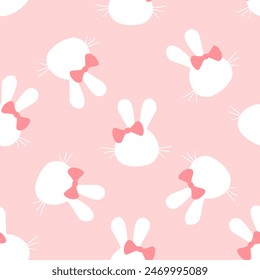 Seamless pattern with bunny rabbit cartoons on pink background vector.