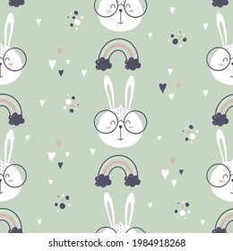 Seamless pattern with bunny in scandinavian style for childrens design
