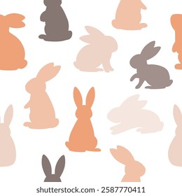 Seamless pattern of bunny silhouettes in warm earthy tones. Minimalist and modern design, ideal for textiles, wallpapers, packaging, and Easter-themed decorations. Vector illustration