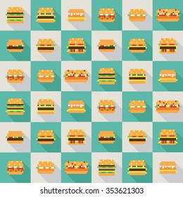 Seamless pattern burger fries, dynamic duo flat design