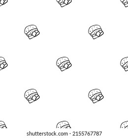 Seamless pattern with burger icons. Black and white hamburger background. Doodle vector burger illustration