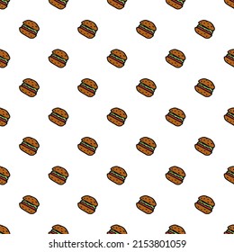 Seamless pattern with burger icons. Colored hamburger background. Doodle vector burger illustration