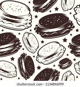 Seamless pattern for burger restaurant. Isolated on white background