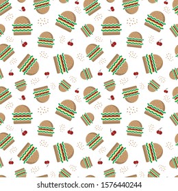Seamless Pattern burger in the white backdrop