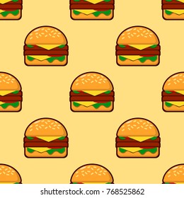 Seamless pattern of burgers. Background for fast food, packing, poster. Isometry, Vector illustration EPS