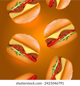 Seamless pattern with burgers . Gostronomic vector background , texture