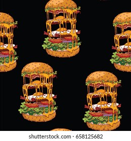 seamless pattern of the burgers on a black background