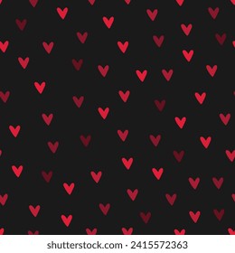 Seamless pattern with burgundy hearts and black background