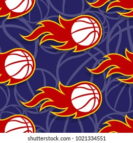 Seamless pattern with burning basketball ball. Vector illustration. Ideal for wrapping, packaging, wallpaper and any kind of decoration.