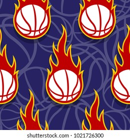 Seamless pattern with burning basketball ball. Vector illustration. Ideal for wrapping, packaging, wallpaper and any kind of decoration.