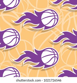 Seamless pattern with burning basketball ball. Vector illustration. Ideal for wrapping, packaging, wallpaper and any kind of decoration.