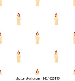 Seamless pattern with burning candle from paraffin wax on white background. Cartoon style. Vector illustration for design, web, wrapping paper, fabric, wallpaper. 