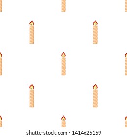 Seamless pattern with burning candle from paraffin wax on white background. Cartoon style. Vector illustration for design, web, wrapping paper, fabric, wallpaper. 