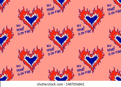 seamless pattern with burning heart and matches