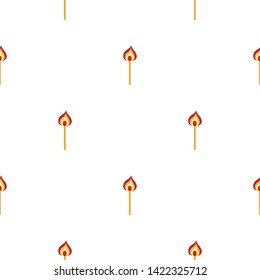 Seamless pattern with burning match on white background. Vector illustration for design, web, wrapping paper, fabric, wallpaper.