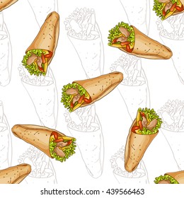 Seamless pattern burrito scetch and color