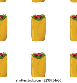 Seamless pattern with burritos. Latin american food on white background.