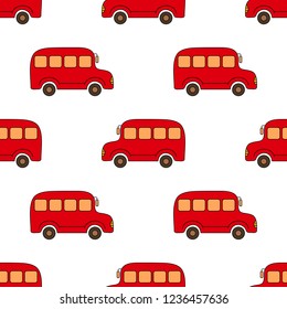 Seamless pattern with buses in red on a light background.
