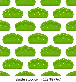 Seamless pattern of bush with yellow and pink flowers, isolated on white background, in flat style. Vector illustration of hedge.