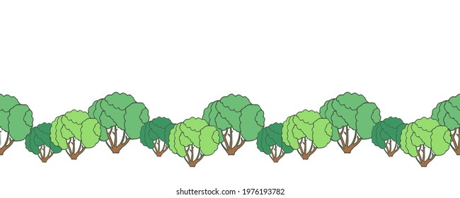 Seamless pattern with bushes. Garden, park and forest. Border template for printing wrapping paper, packaging, fabric. Hand Drawn vector illustration.