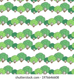 Seamless pattern with bushes. Garden, park and forest. For printing wrapping paper, wallpaper, packaging, fabric. Hand Drawn vector illustration.