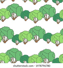 Seamless pattern with bushes. Garden, park and forest. For printing wrapping paper, wallpaper, packaging, fabric. Hand Drawn vector illustration.