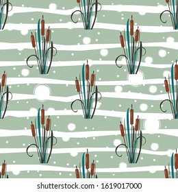 Seamless pattern with bushes of reed on white. Vector Illustration