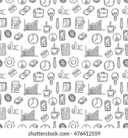 seamless pattern of business equipment using doodle art on white background