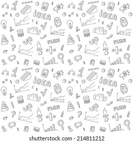 Seamless pattern of  business and finance hand drawn infographic design elements. Doodle vector set.