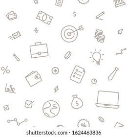 Seamless pattern business and finance. Thin line icons on white background.