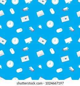 Seamless pattern with business flat icon on a white background. Vector repeating texture.