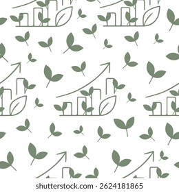 Patrón sin fisuras con el icono del negocio del gráfico del crecimiento del negocio con las ramas de las hojas verdes, la conexión del negocio y la ecología