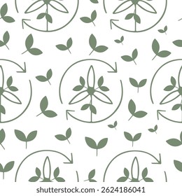 padrão sem costura com um ícone de negócios de um moinho de vento com uma folha verde, o que significa produção de energia ecológica, a união de negócios e ecologia