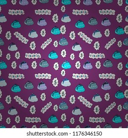 Seamless pattern Business icons set. Icons for business, management, finance, strategy, marketing. Flat elements on purple, white and blue background. Vector illustration.