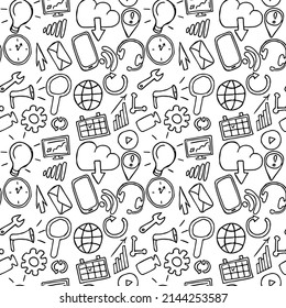 seamless pattern with business set icons. Doodle vector with business icons on white background. Vintage business icons,sweet elements background for your project