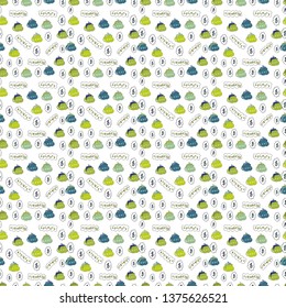 Seamless pattern business pattern. Vector illustration. Icon gold coin dollar. Finance pattern on neutral, green and white background. American Dollar The king of currencies.