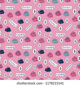 Seamless pattern business pattern. Vector. Neutral, white and pink woman purse handbag on neutral, white and pink background.