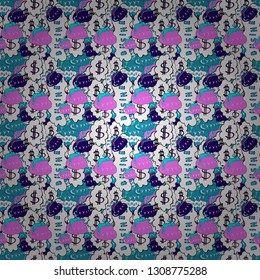 Seamless pattern business pattern. Vector. SEO Elements on white and blue colors. Search Engine Optimization vector Outline Icons.