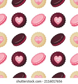 seamless pattern with butter cookies in the form of hearts. Ready print with sweets and desserts in glaze.