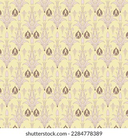 Seamless pattern in butter and piglet colors combination good for wallpaper and fabric design in  mid century pattern design style.