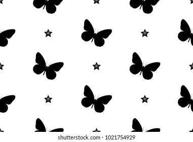 Seamless pattern with butterflies. Abstract background with butterflies. star, night